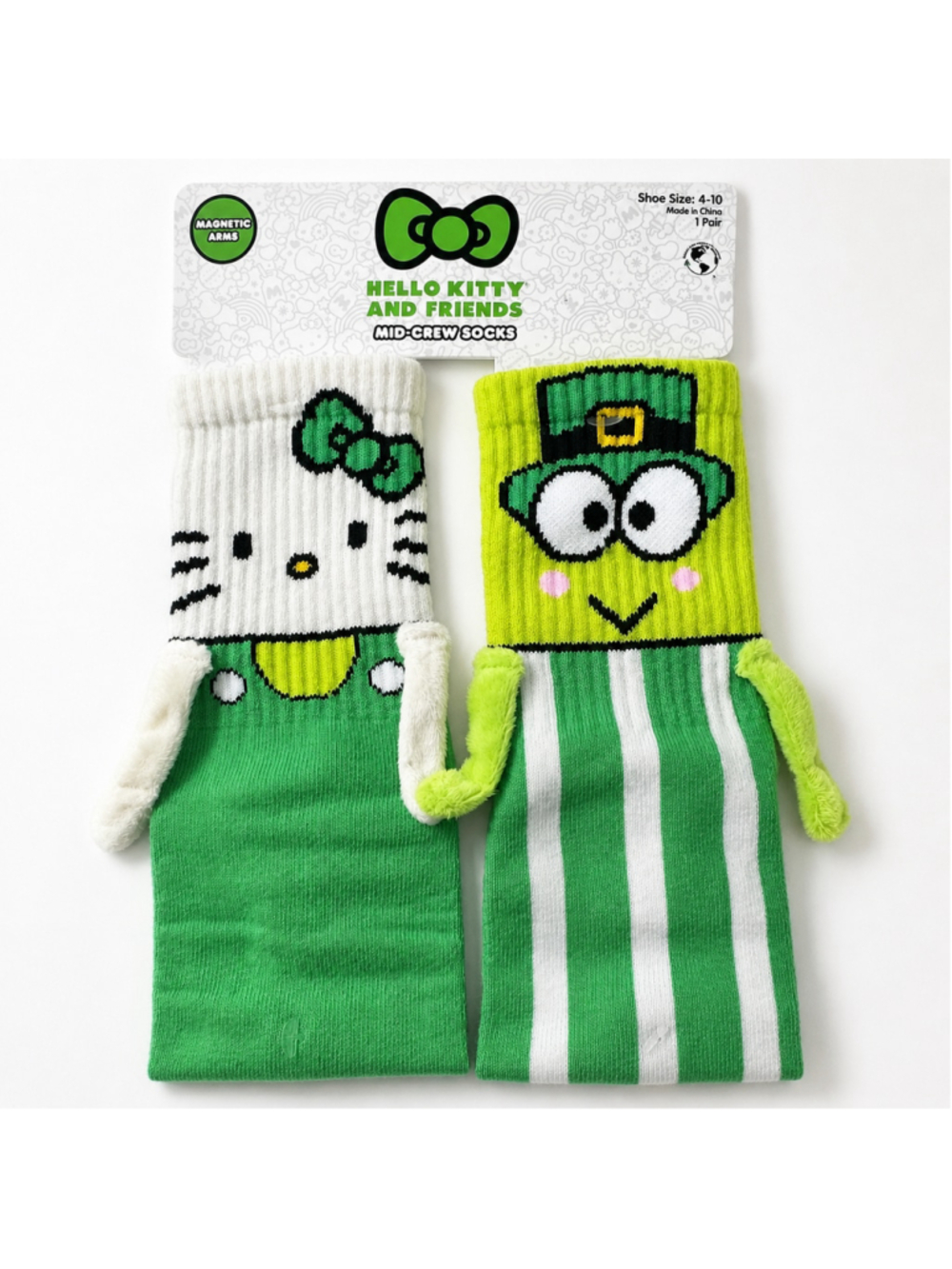 Hello Kitty Keroppi Magnetic Arms St Patrick’s Crew Socks NWT